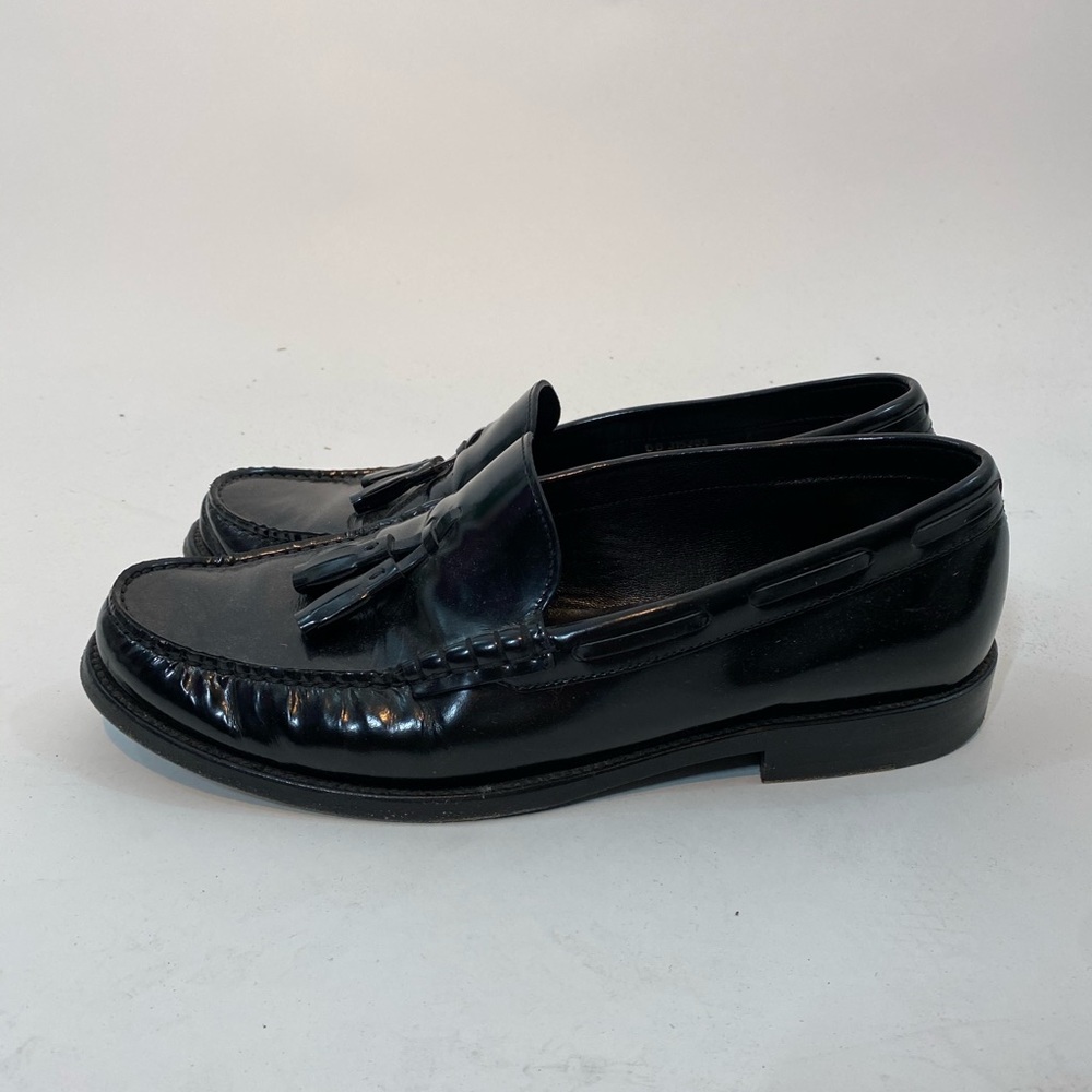 YSL Saint Laurent Shiny Leather Tassel Loafers